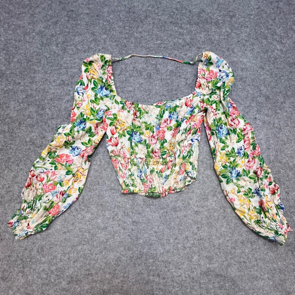 AFRM Floral Smocked Crop Top‎ Long Balloon Sleeve Cottagecore Festival Medium - Picture 2 of 7